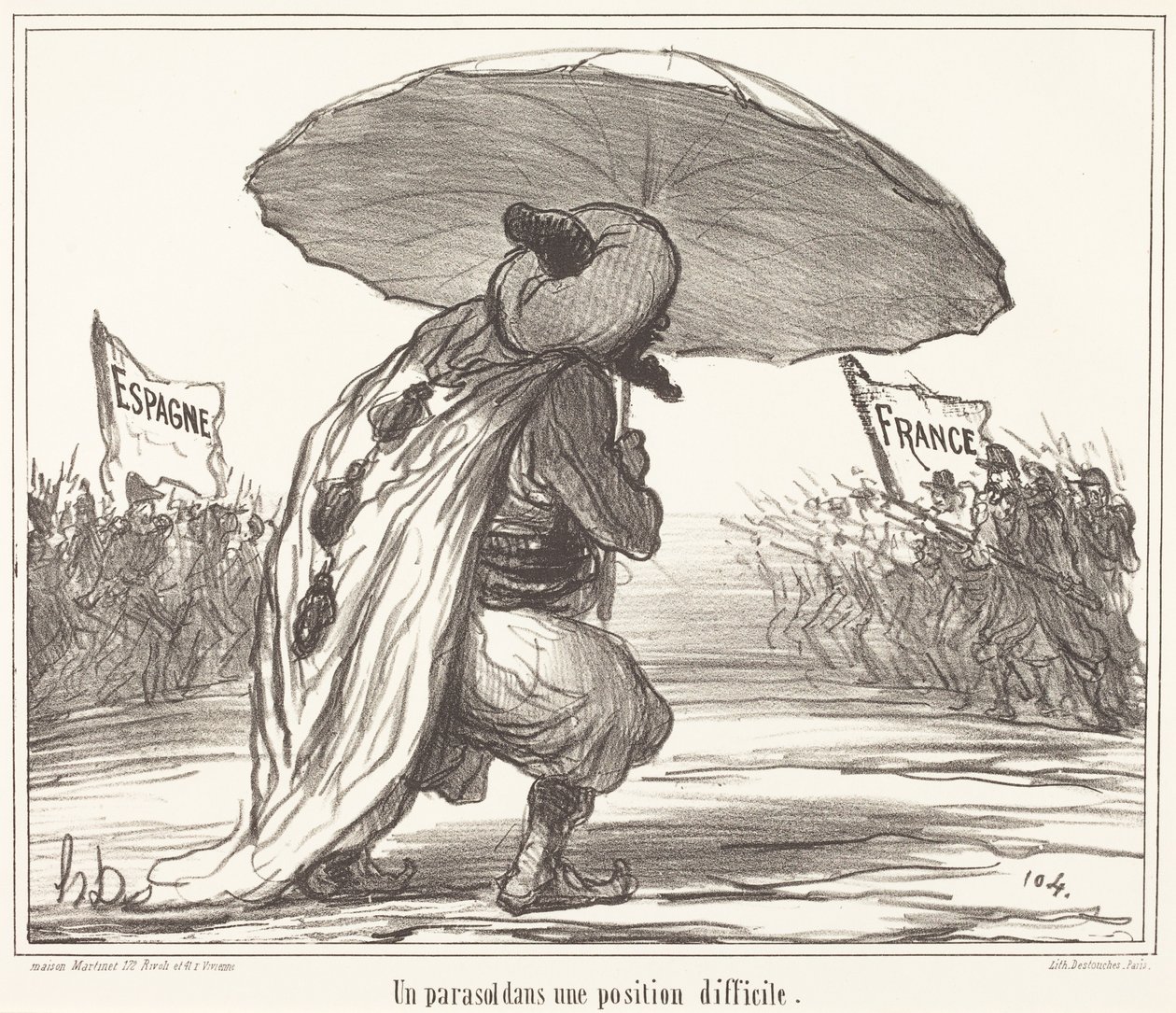 En parasoll i en vanskelig posisjon av Honoré Daumier