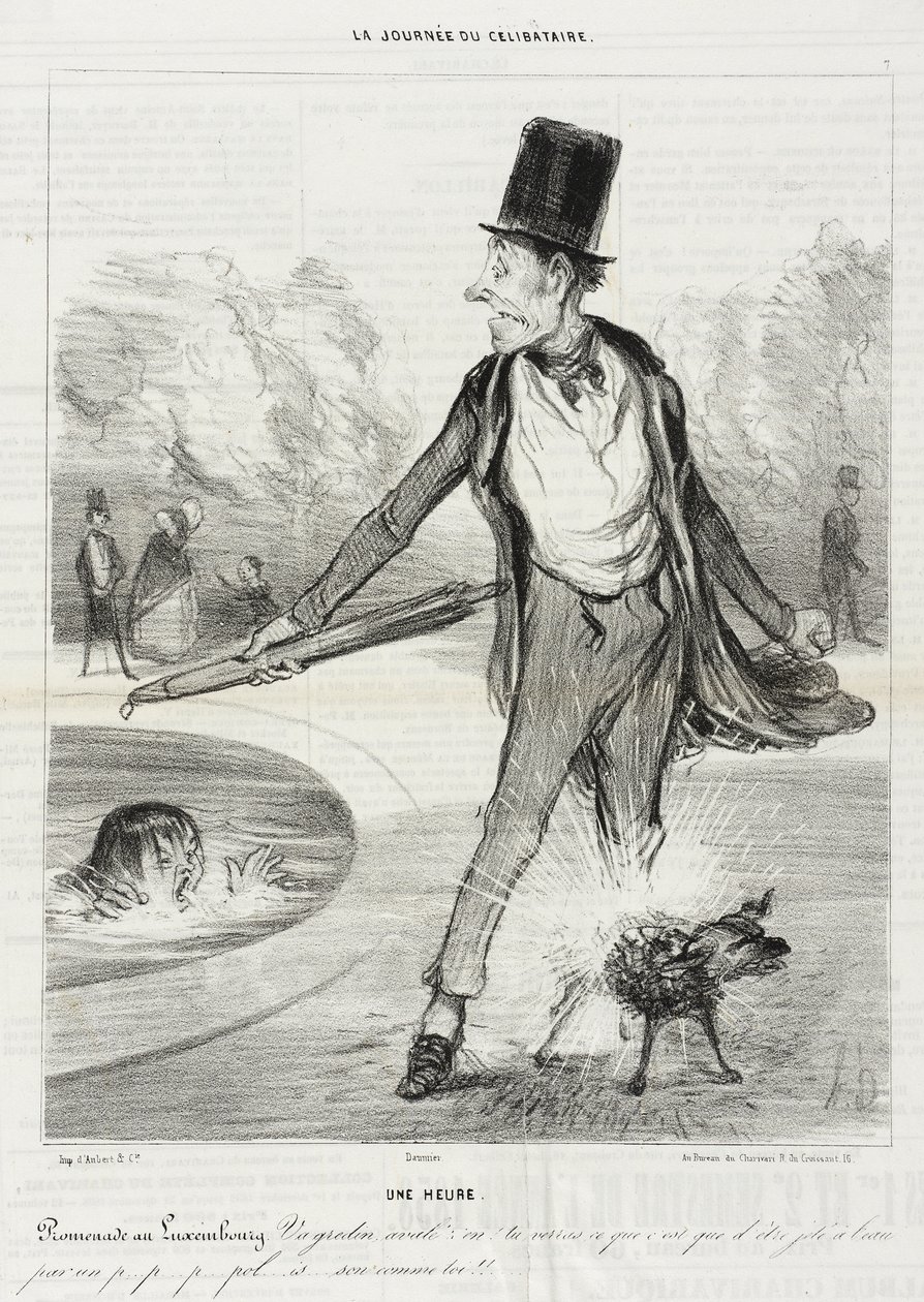 Klokken ett - Spasertur i Luxembourghagen av Honoré Daumier