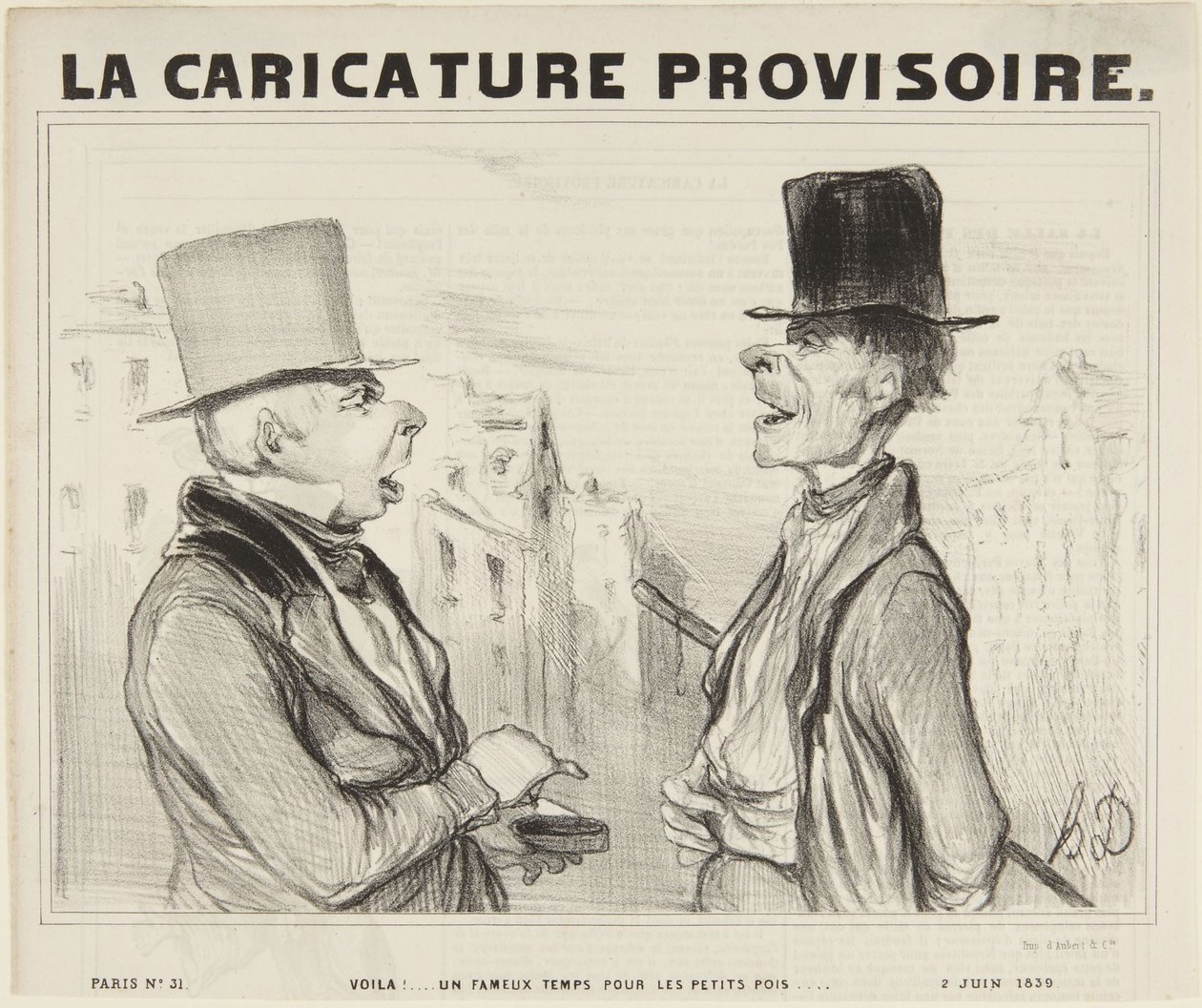 Se! Et strålende vær for de små ertene..., nummer 3 fra serien Parisiske typer fra La Caricature Provisoire av Honoré Daumier