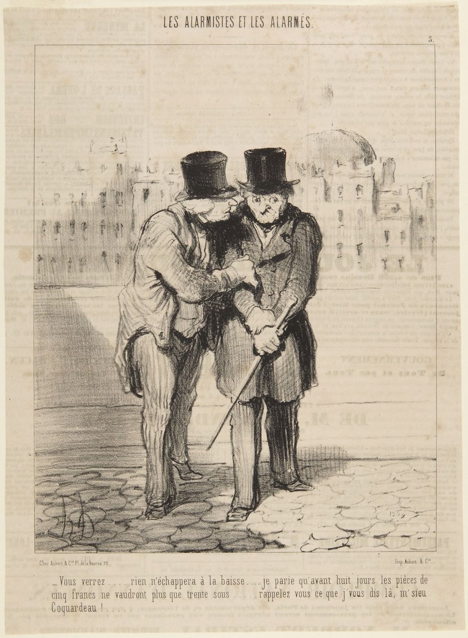 De vil se... ingenting vil unnslippe fallet..., nummer 3 fra serien Alarmistene og de alarmerte fra Le Charivari av Honoré Daumier