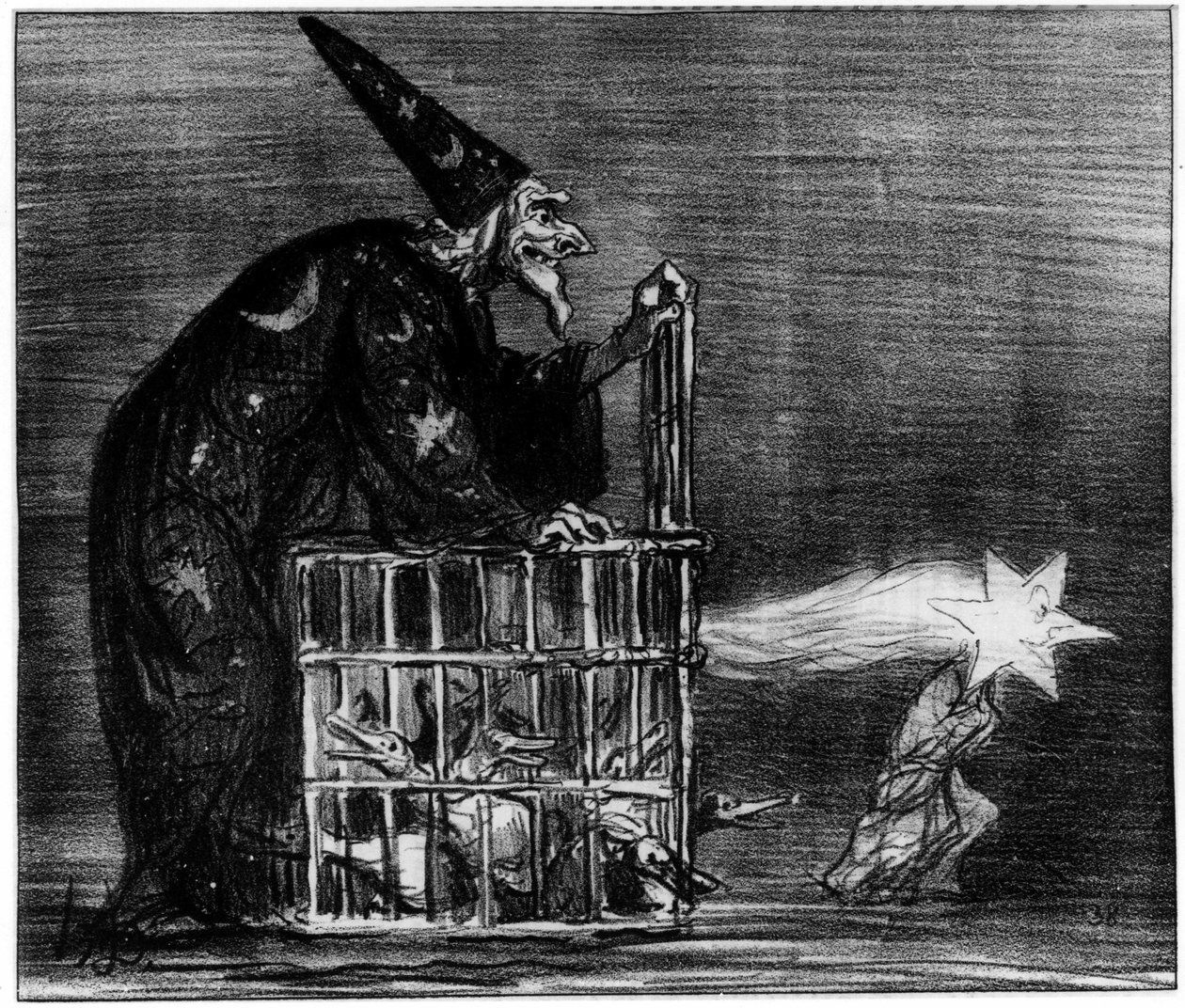 Heks som skildrer kometen, karikatur av Honore Daumier (1808-1879). av Honoré Daumier