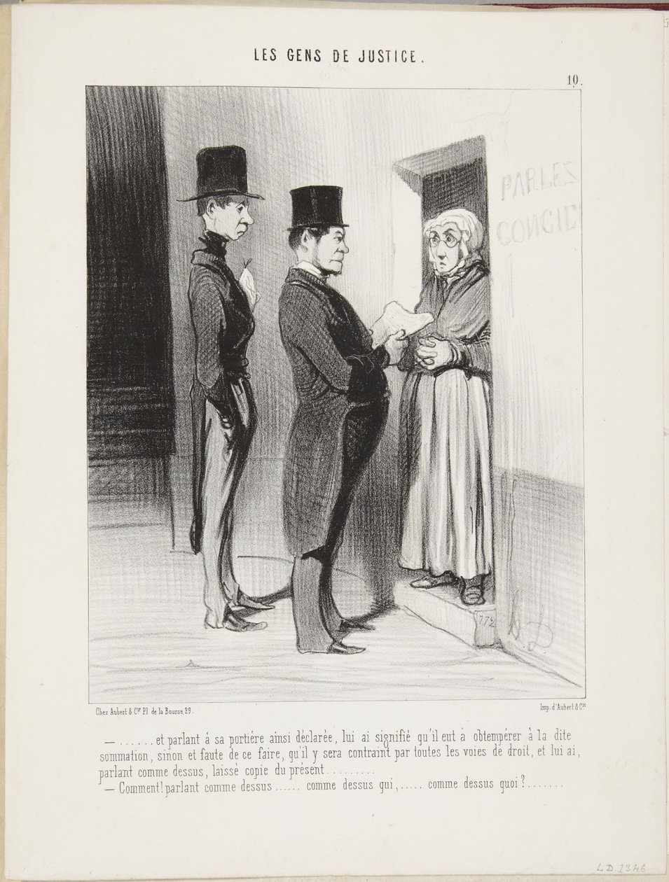 ...og idet han snakket med sin slik erklærte portnerske... av Honoré Daumier