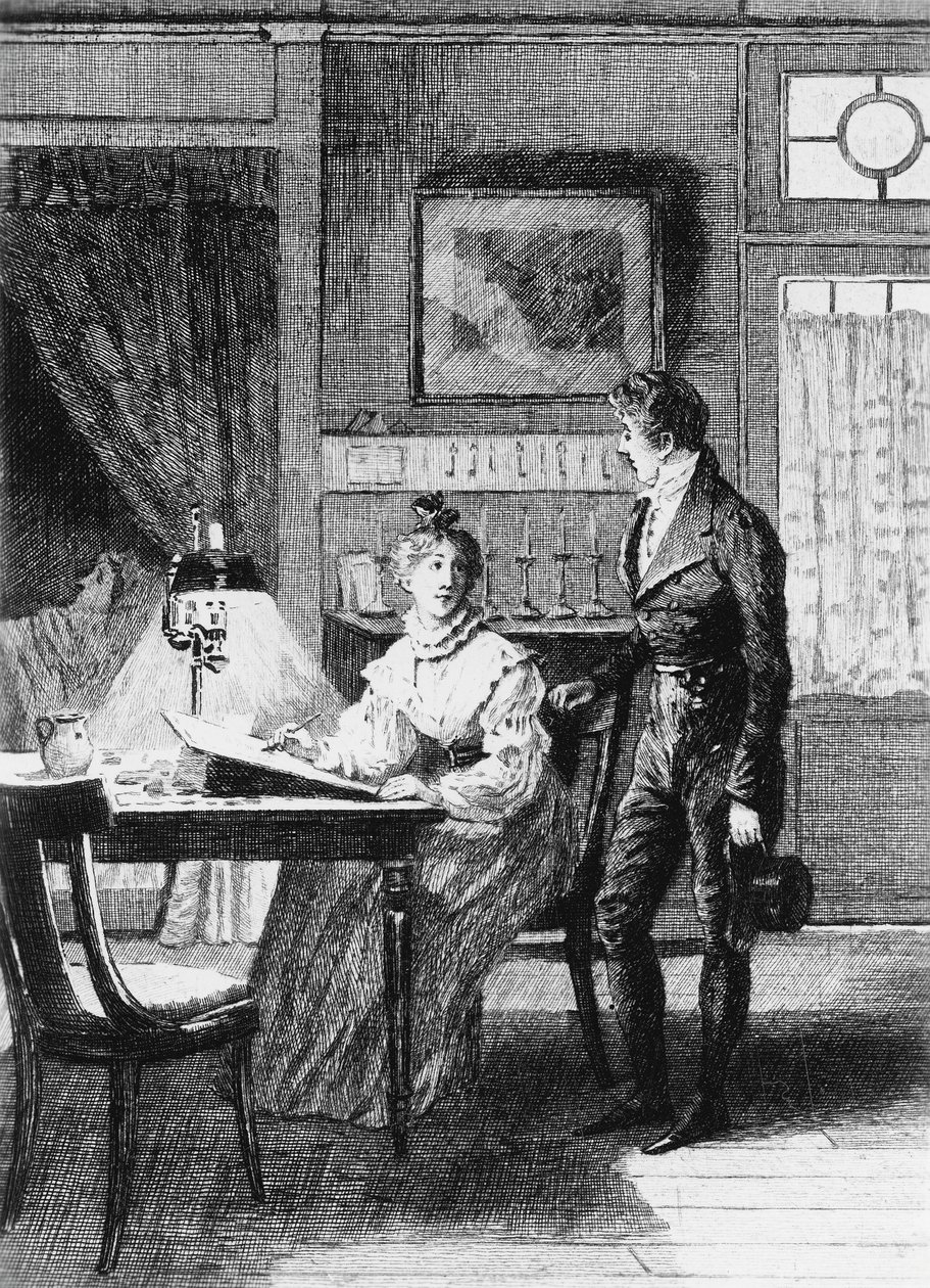 Illustrasjon av Adrien Moreau (1843-1906) for Skin of Sorrow, roman av Honore de Balzac (1799-1850) fra flerbindssamling med tittelen Human Comedy, utgitt i 1900, Paris av Honore de Balzac