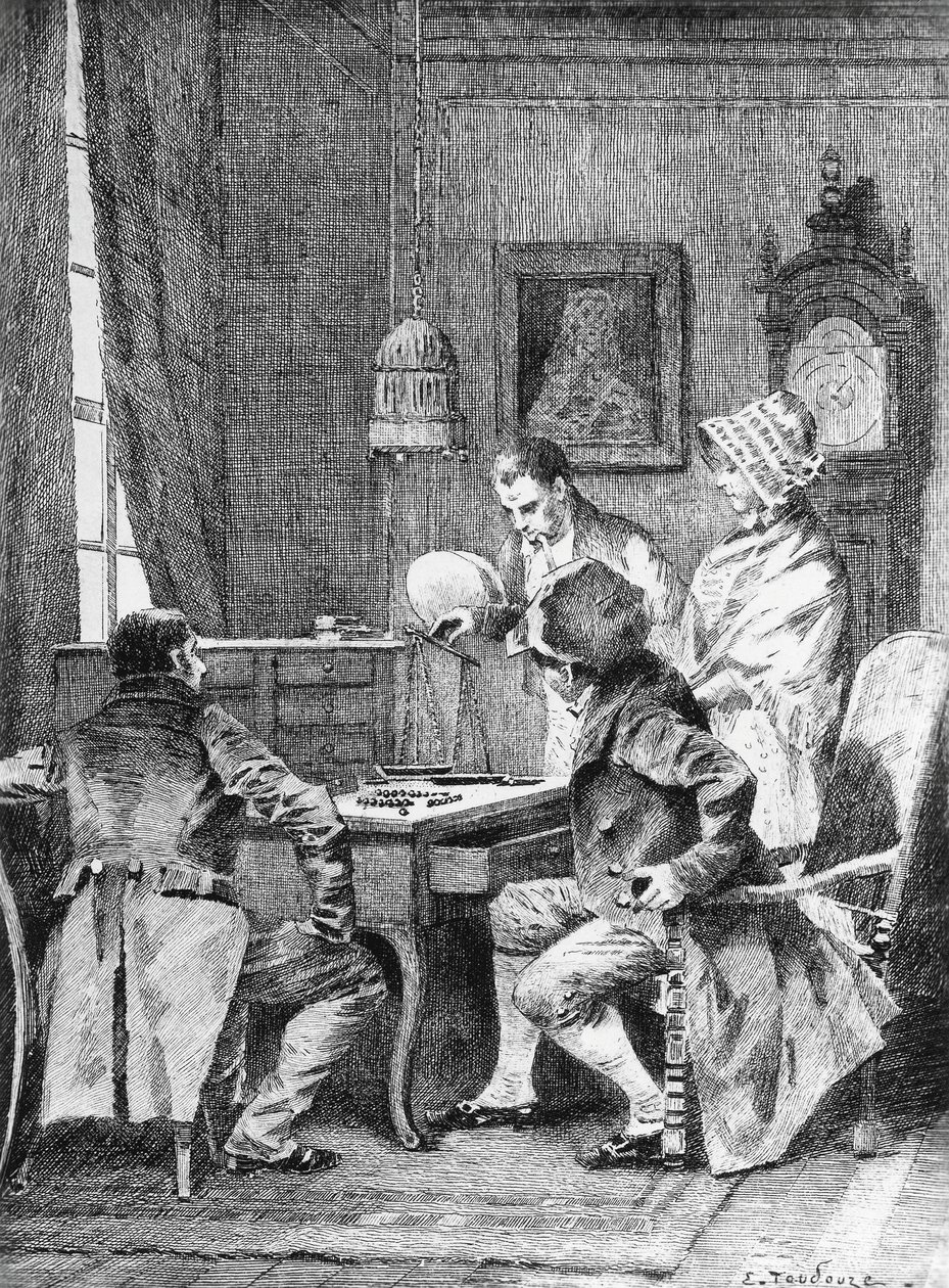 Illustrasjon av Edouard Toudouze (1848-1907) for ekteskapskontrakt, roman av Honore de Balzac (1799-1850) fra flerbindssamling med tittelen Human Comedy, utgitt i 1902, Paris av Honore de Balzac