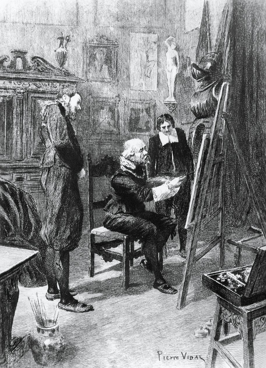 Illustrasjon av Pierre Vidal (1849-1929) for Ukjent mesterverk, novelle av Honore de Balzac (1799-1850) fra flerbindssamling med tittelen Human Comedy, utgitt i 1901, Paris av Honore de Balzac