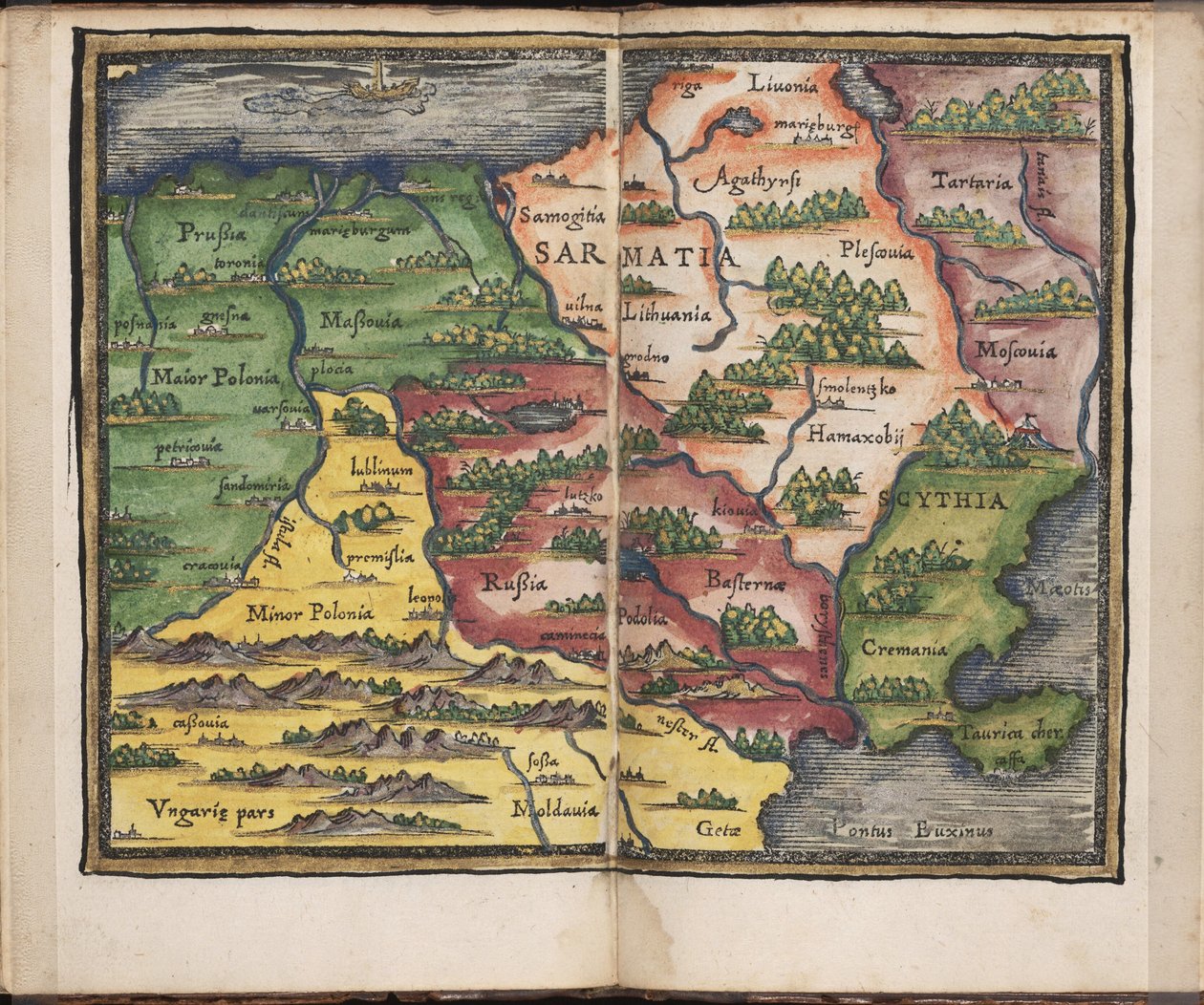 Kart over Sarmatia Fra: Rudimenta Cosmographica, 1542 av Honterus