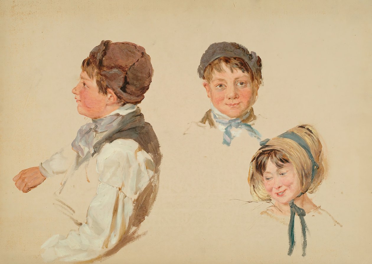 Barnesjefer, gutt og jente, tre studier, 1850. av Hopkins Horsley Hobday Horsley