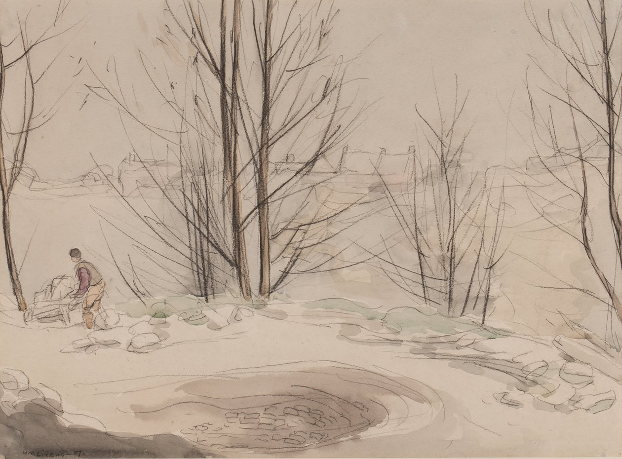 Carshalton Quarry, 1907 (kritt og wc på papir) av Horace Mann Livens