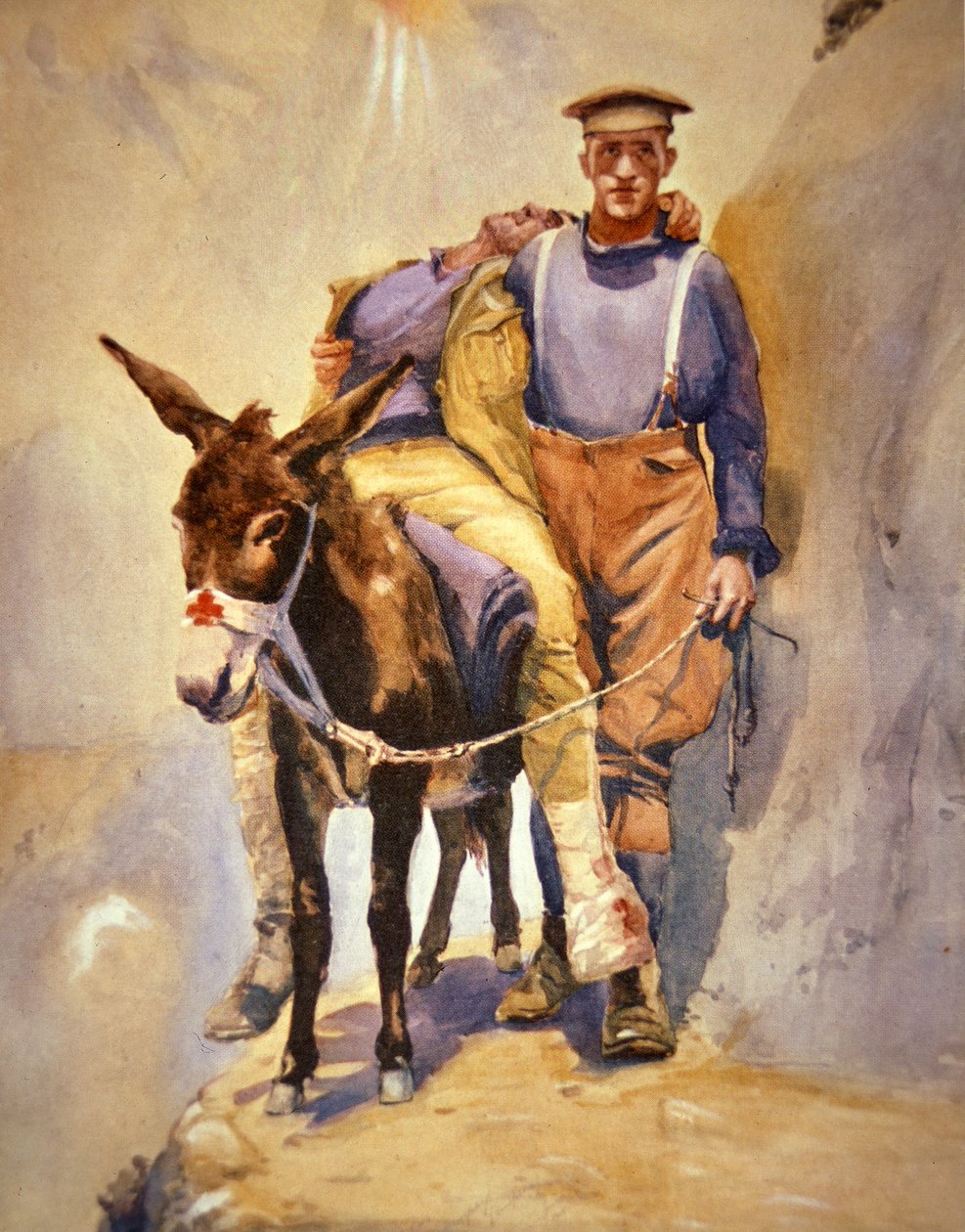 John Simpson Kirkpatrick fra den tredje australske feltambulansen som med eselet sitt reddet sårede soldater ved Gallipoli i 1915 av Horace Moore Jones