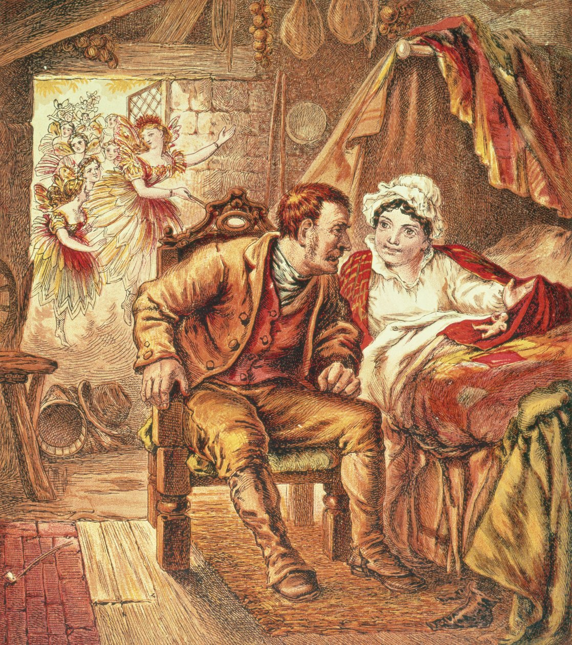 The Birth of Tom Thumb, illustrasjon fra Our Nurses Picture Book, gravert av Kronheim & Co., 1869 av Horace Petherick
