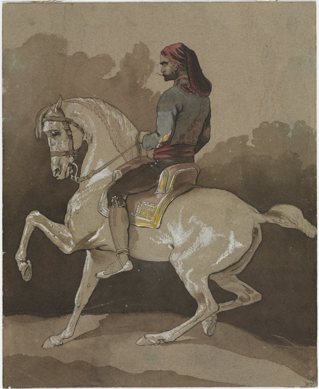 Araber til hest av Emile Jean Horace Vernet