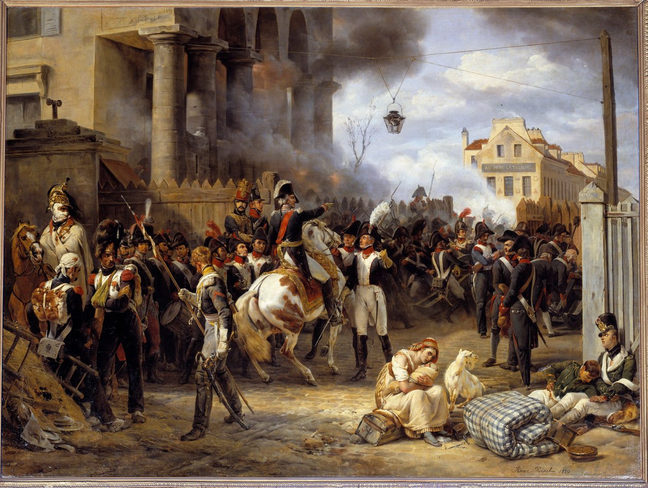 Frankrikes kampanje: "" La barriere de Clichy, forsvar av Paris 30.03.1814"" I sentrum General Moncey. Maleri av Emile Horace Vernet (1789-1863) 1820 Søn. 0,97 x 1,30 m av Emile Jean Horace Vernet
