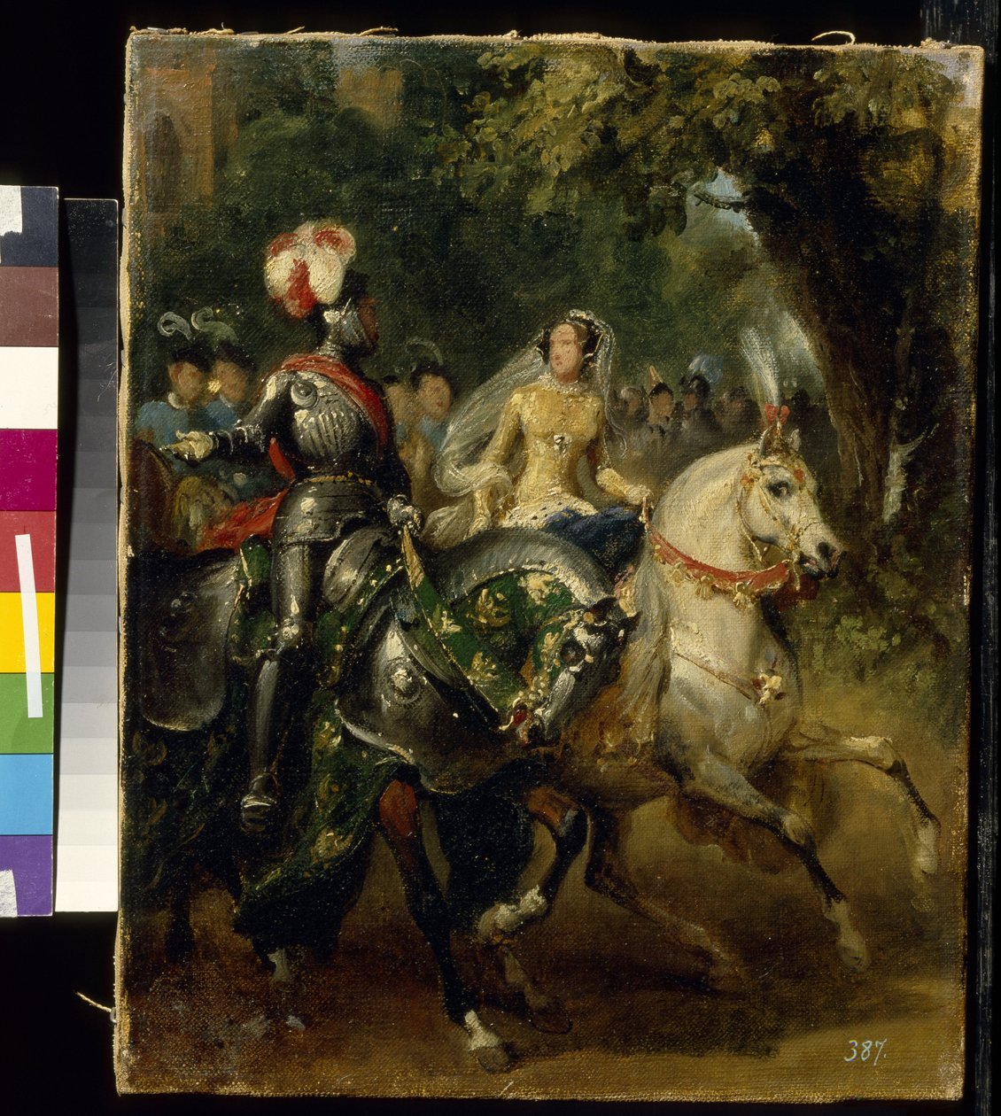 Cavalcade - Peinture de Horace Vernet (1789-1863), huile sur toile (28x22 cm), vers 1842 - (Cavalcade, Olje på lerret av H.Vernet, ca 1842) - State A. Pushkin Museum of Fine Arts, Moskva av Emile Jean Horace Vernet