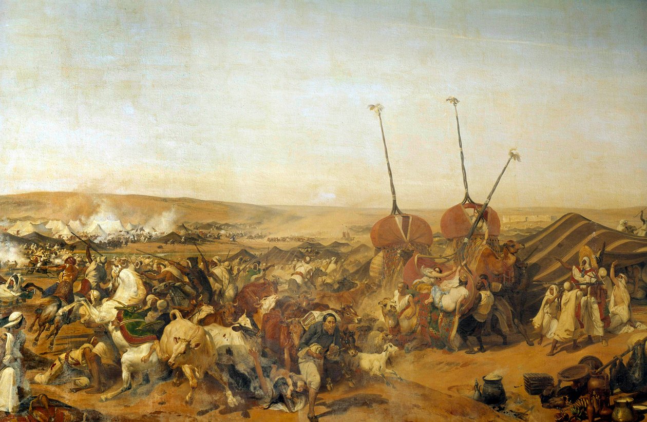 Erobringen av Algerie (1830-1847): "" Fangst av Smalah (Smala) av Abd el Kader (Abd-el-Kader eller Ibn Muhyi al-Din al-Hasani) (1807-1883) av hertugen av Aumale i Taguin av Emile Jean Horace Vernet