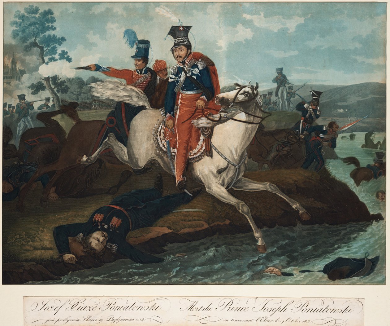 Prins Józef Poniatowskis død i slaget ved Leipzig, 1820 av Emile Jean Horace Vernet