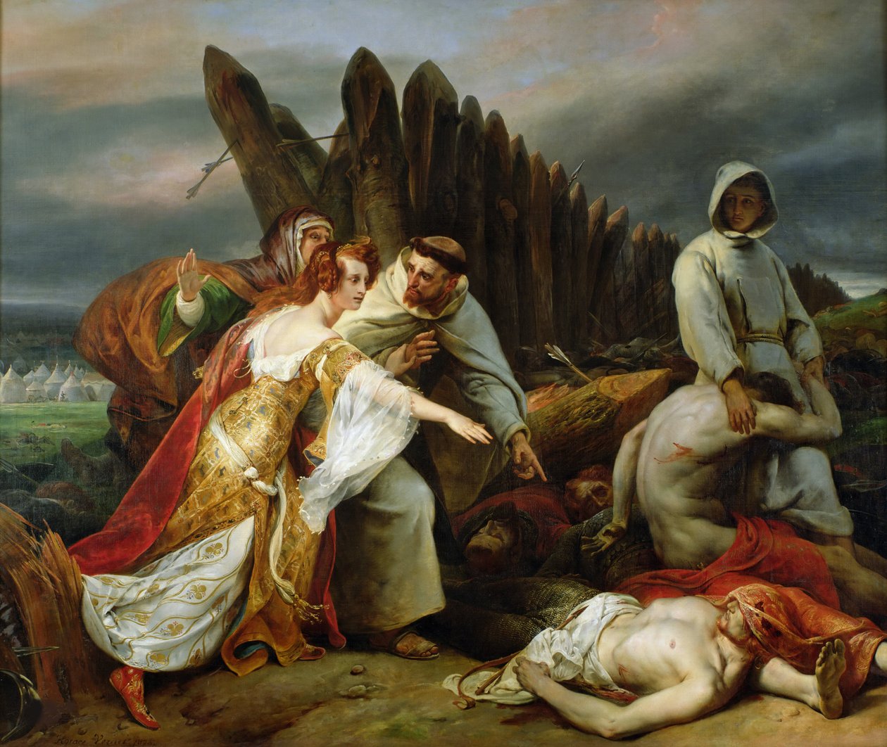 Edith Finding the Body of Harold, 1828. av Emile Jean Horace Vernet