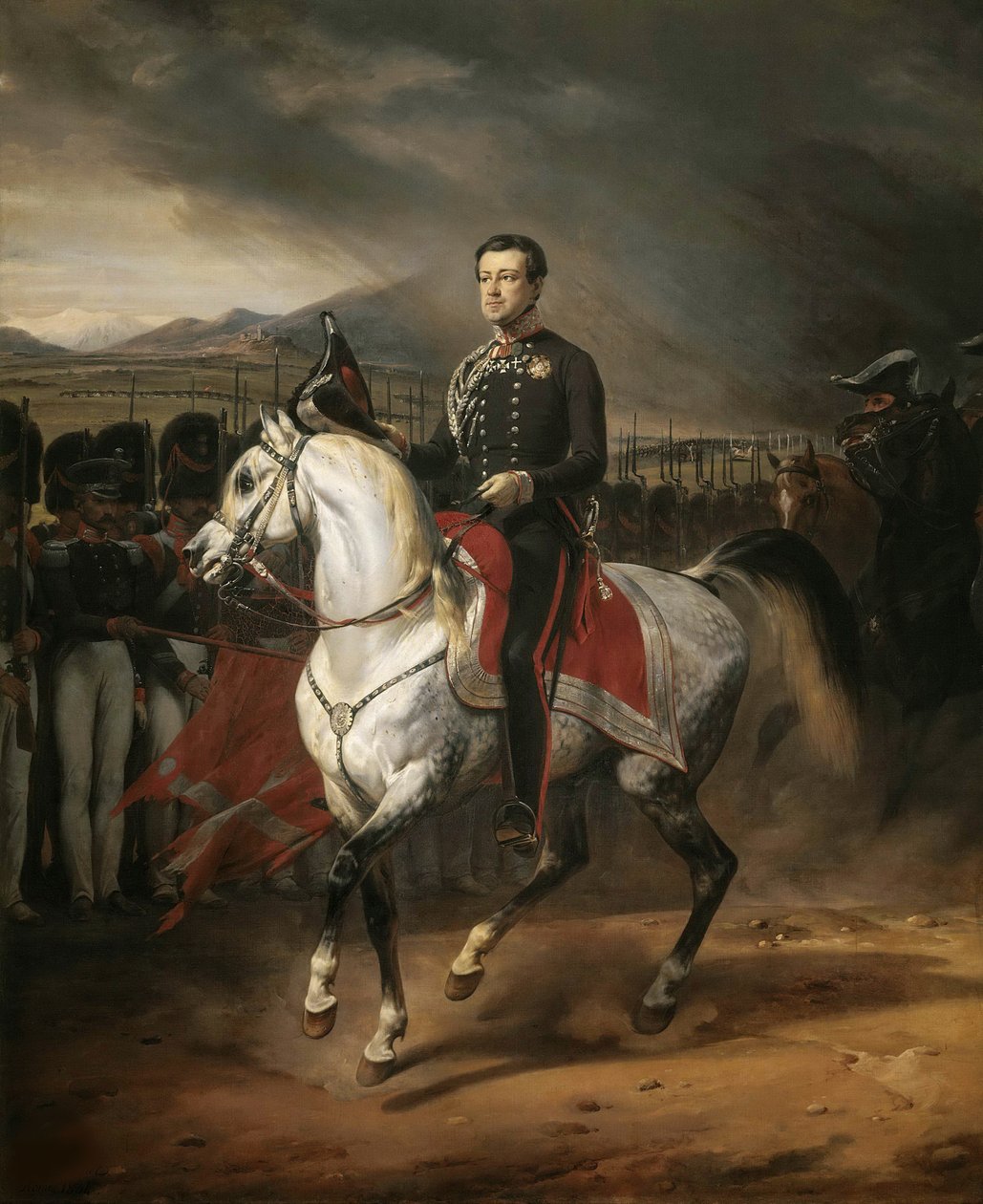 Rytterportrett av Charles Albert 1798-1849, konge av Sardinia, 1834. av Emile Jean Horace Vernet