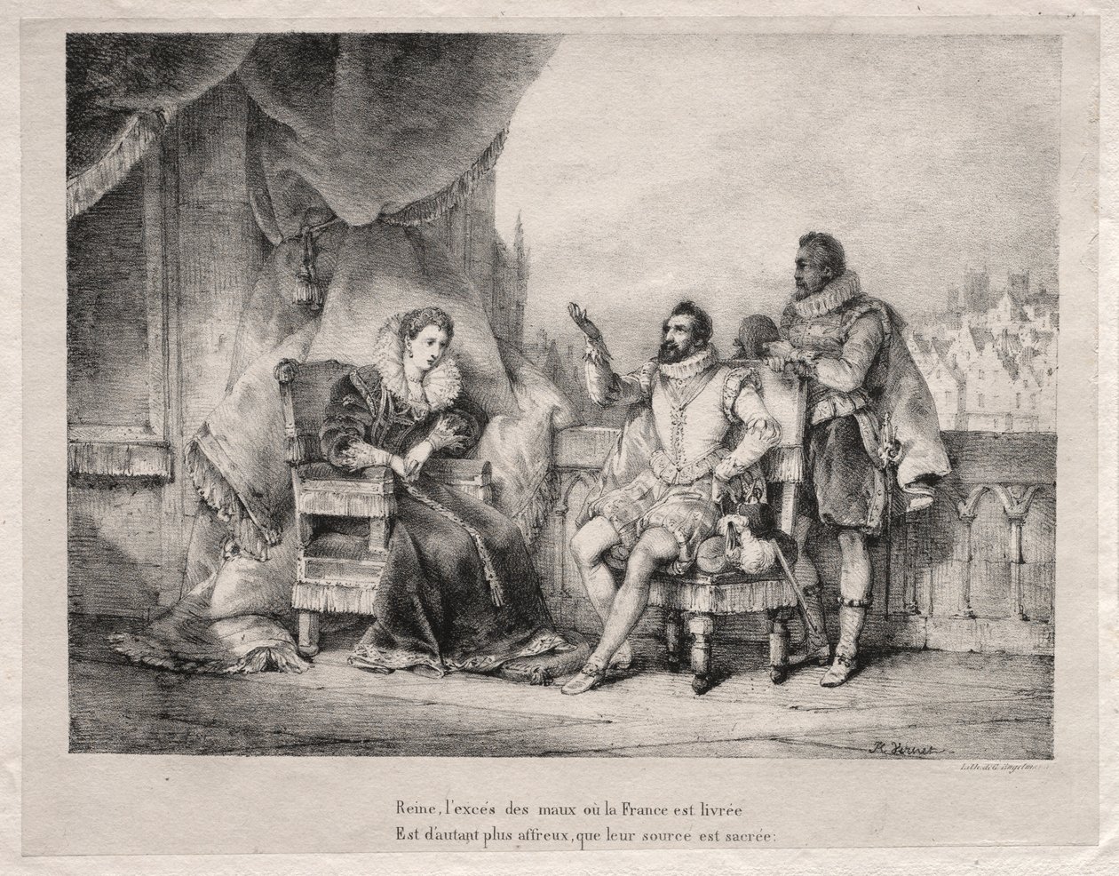 Marie de Medici og Henry IV av Frankrike. av Emile Jean Horace Vernet