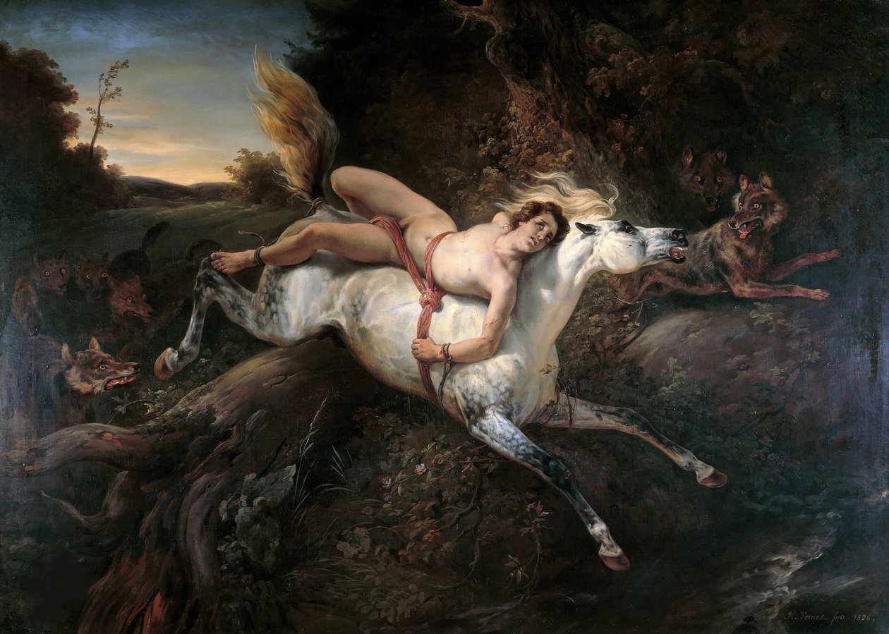 Mazeppa og ulvene, 1826. av Emile Jean Horace Vernet