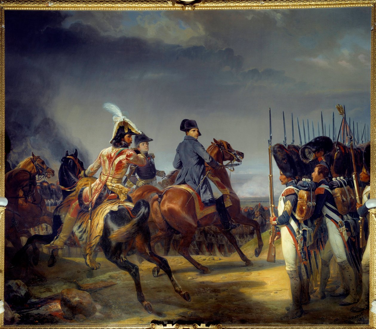Slaget ved Iena den 14/10/1806, keiser Napoleon I (1769-1821), Joachim Murat og Louis Alexandre (Louis-Alexandre) Berthier passerer vaktanmeldelsen Maleri av Emile dit Horace Vernet (1789-1863) 1836 Dim 4, 65x5,43 m av Emile Jean Horace Vernet