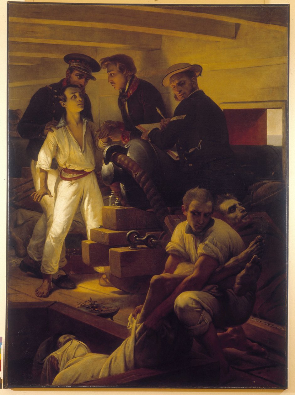 Koleraen om bord på Melpomene - (Depot for sanitærtjenesten i Marseille) av Emile Jean Horace Vernet