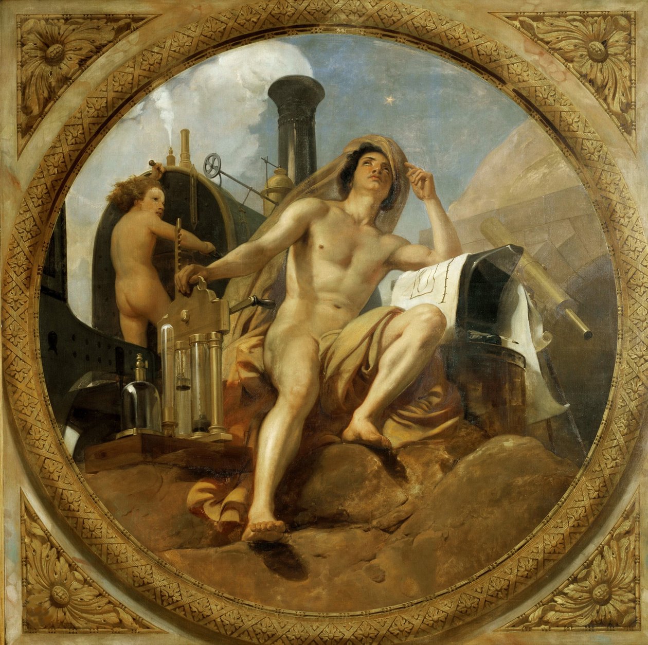 The Genius of Steam on Earth Takmaleri, Salle des Pas perdus, 1839-1847. av Emile Jean Horace Vernet