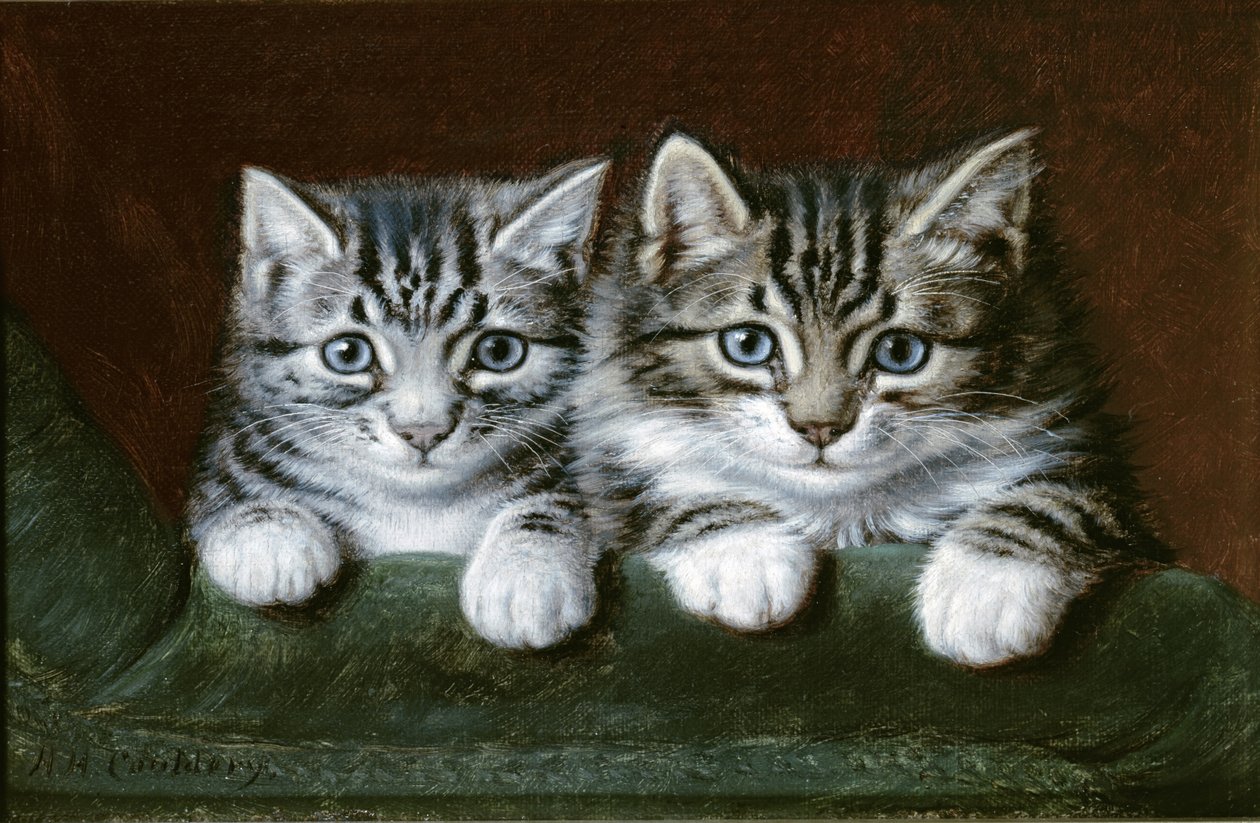 To Tabby kattunger (olje på lerret) av Horatio Henry Couldery