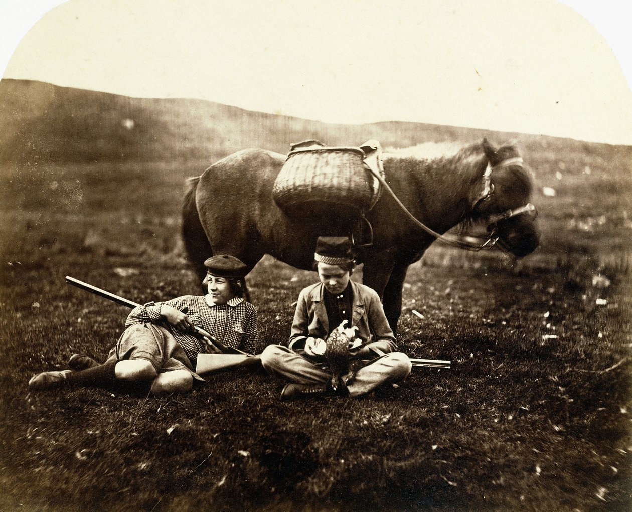 Charlie og Peel Ross med Horse after a Hunt, ca. 1856-1859 av Horatio Ross