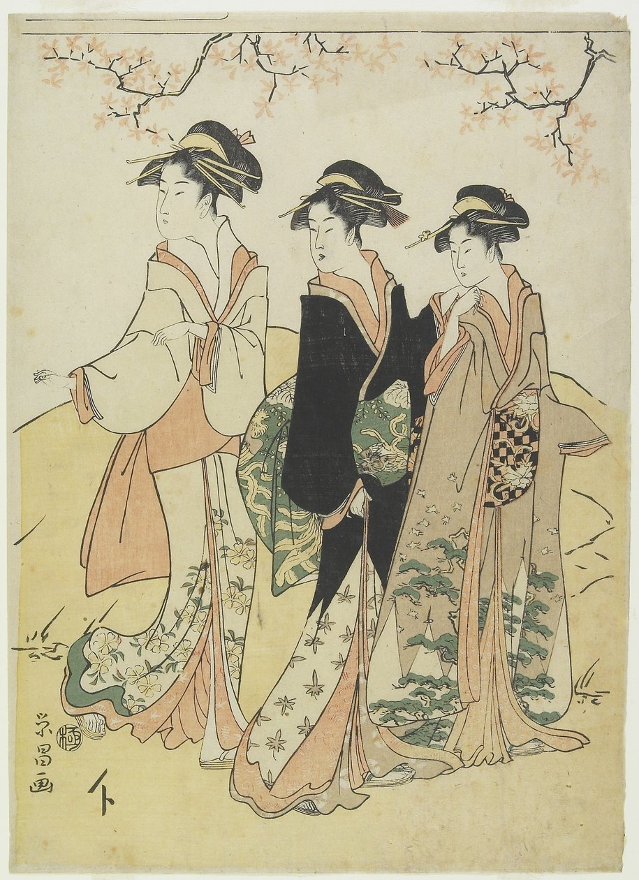(Tre kurtisaner under Cherry Tree), ca. 1790-tallet av Hosoda Eisho