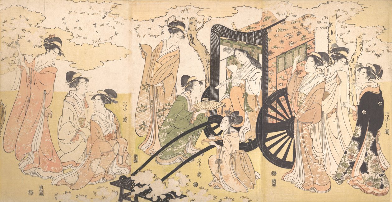 En kirsebærutflukt av en edel dame og ledsagere, ca. 1797. av Hosoda Eishi