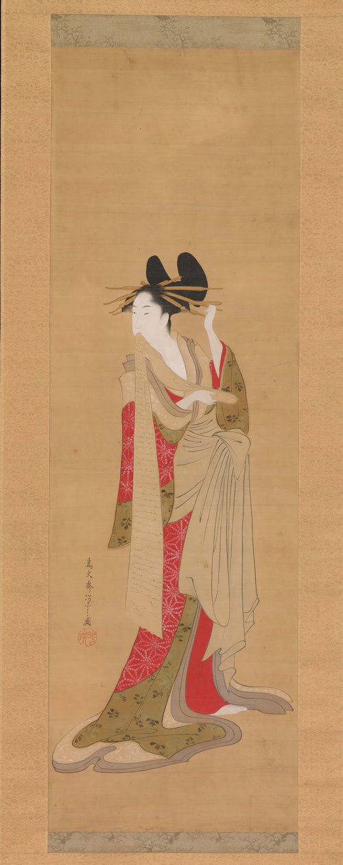 Courtesane med et brev i munnen, 1756-1815. av Hosoda Eishi