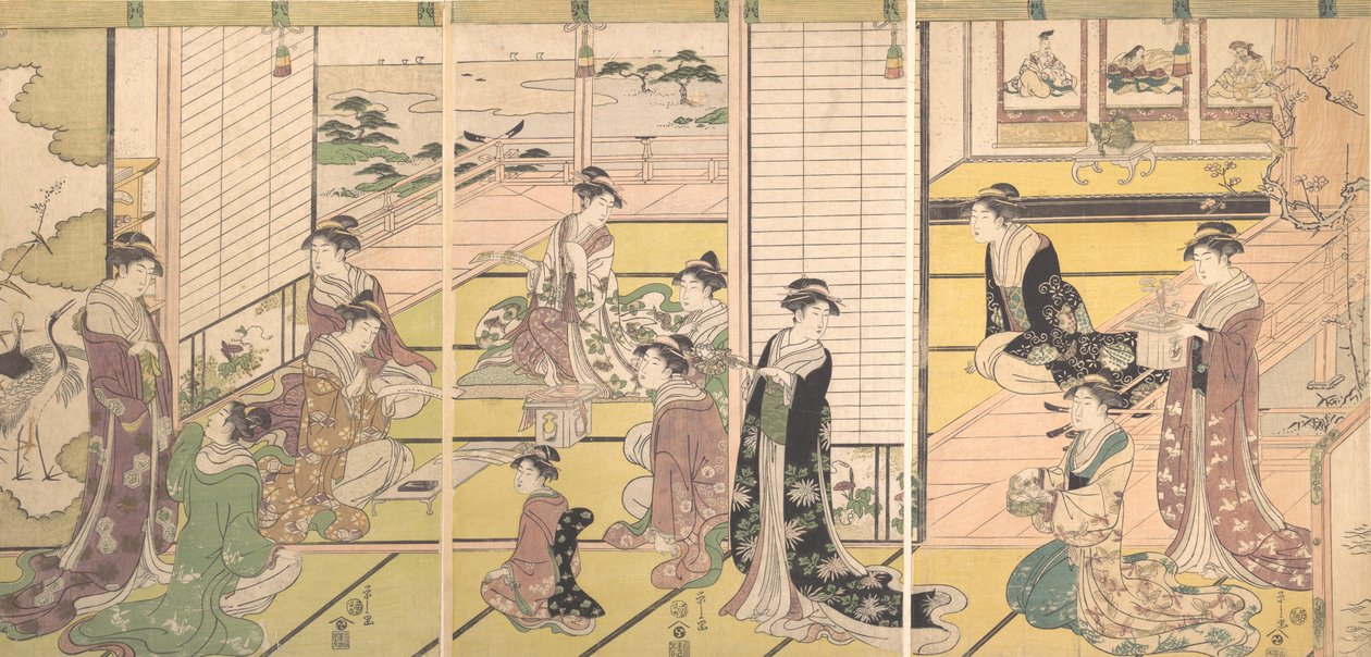 Hedre de tre gudene for poesi: kvinner som komponerer dikt, ca. 1792. av Hosoda Eishi