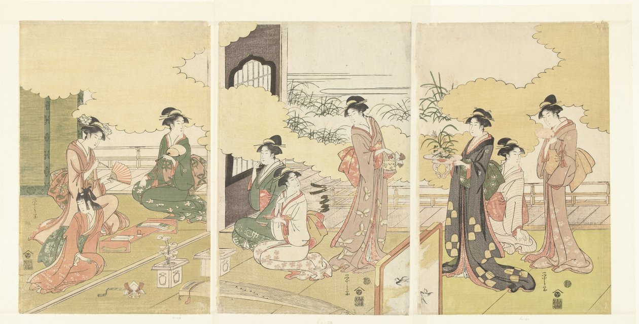 Kvinner i et friluftsrom av Hosoda Eishi