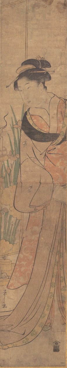 Ung dame og Iris Garden. av Hosoda Eishi