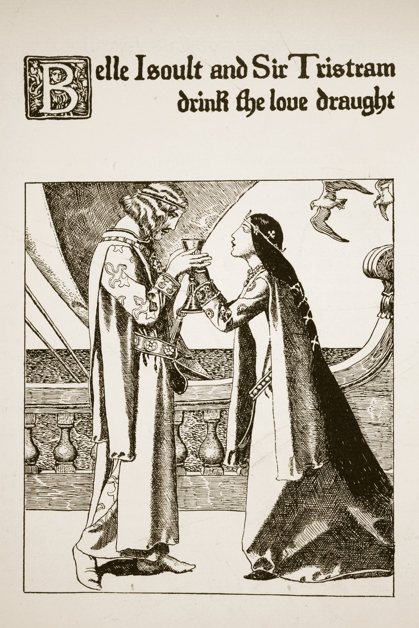 Belle Iseult og Sir Tristram drakk kjærlighetstørken, illustrasjon fra 
