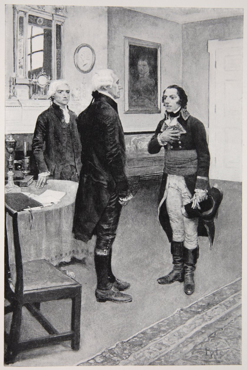 Citizen Genet ble formelt presentert for Washington 19. april 1793 av Howard Pyle