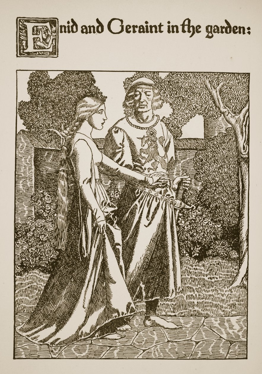 Enid og Geraint i hagen, illustrasjon fra 