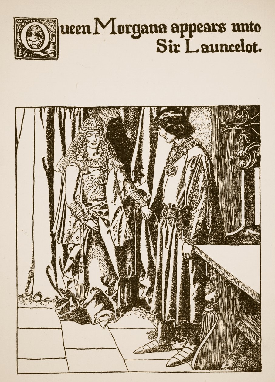 Dronning Morgana dukker opp for Sir Launcelot, illustrasjon fra "The Story of the Champions of the Round Table" av Howard Pyle