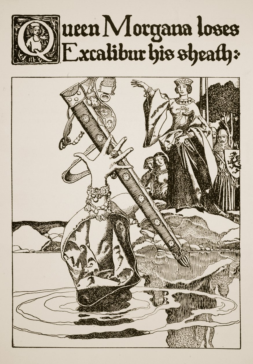 Dronning Morgana mister Excalibur sliren, illustrasjon fra 