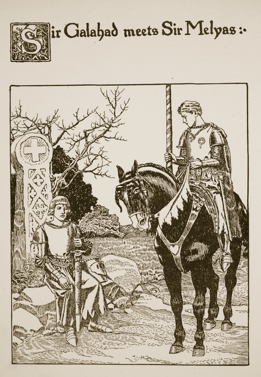 Sir Galahad møter Sir Melyas, illustrasjon fra 