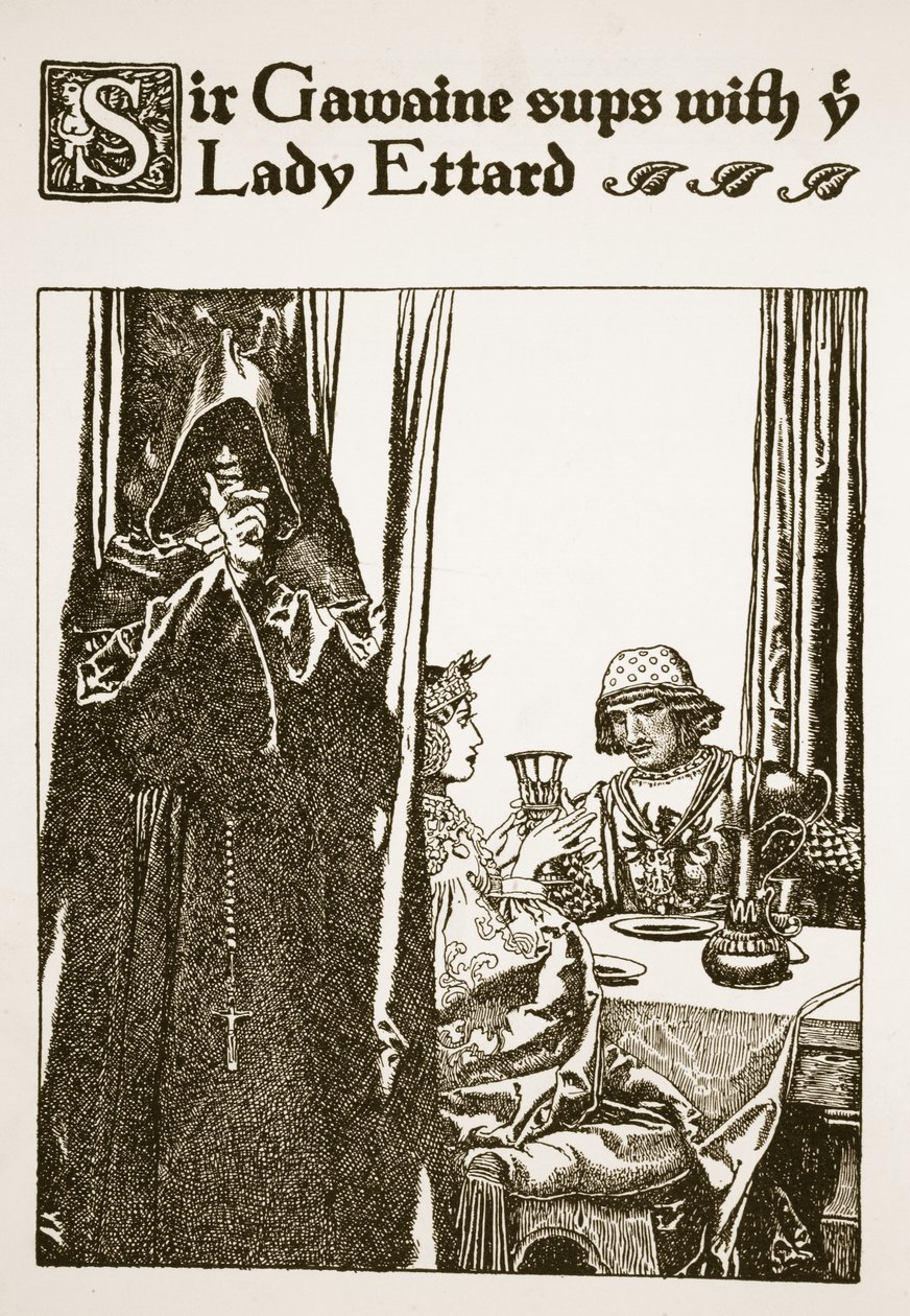 Sir Gawaine sups med deg Lady Ettard, illustrasjon fra 