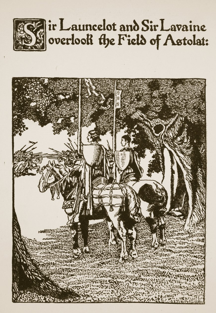Sir Launcelot og Sir Lavaine overser Field of Astolat, illustrasjon fra 