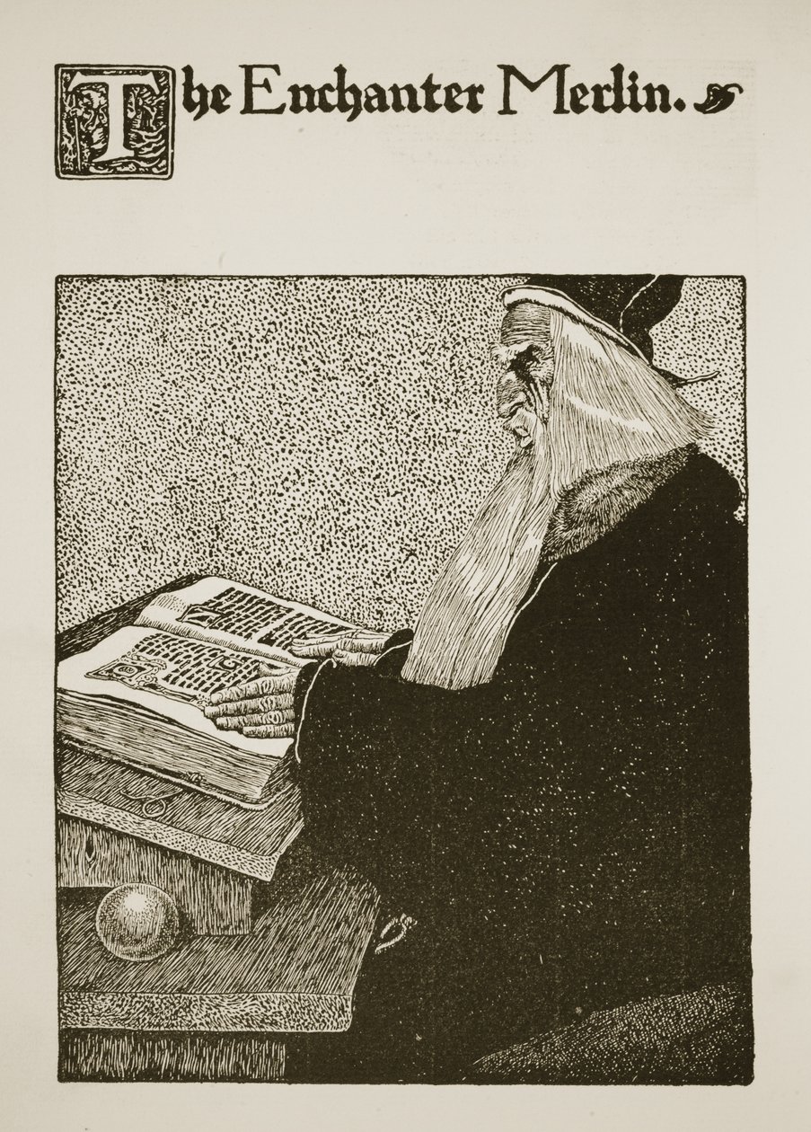 The Enchanter Merlin, illustrasjon fra 'The Story of King Arthur and his Knights', 1903 av Howard Pyle