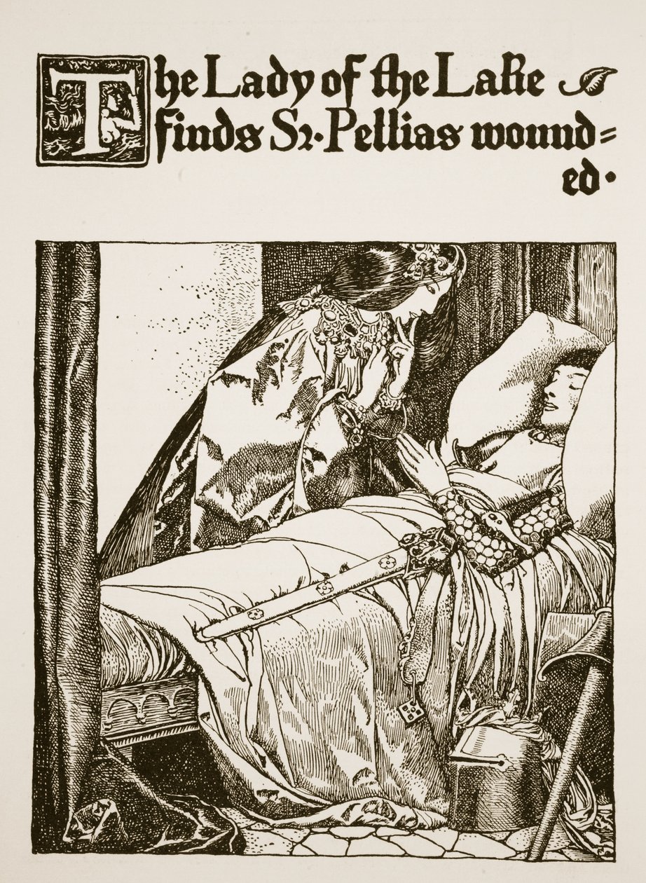 The Lady of the Lake finner Sir Pellias såret, illustrasjon fra 