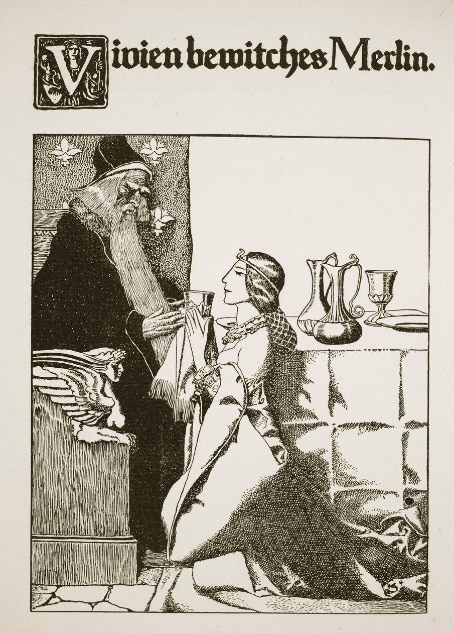 Vivien forhekser Merlin, illustrasjon fra 