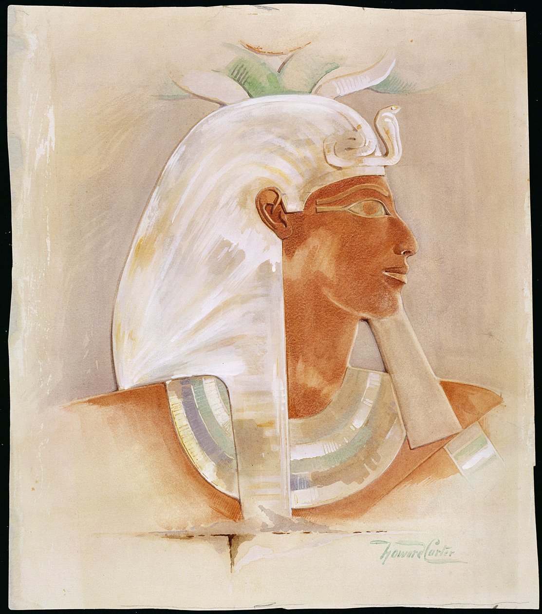 Leder for dronning Makare Hatshepsut (ca. 1503-1482 f.Kr.) (wc på papir) av Howard Carter