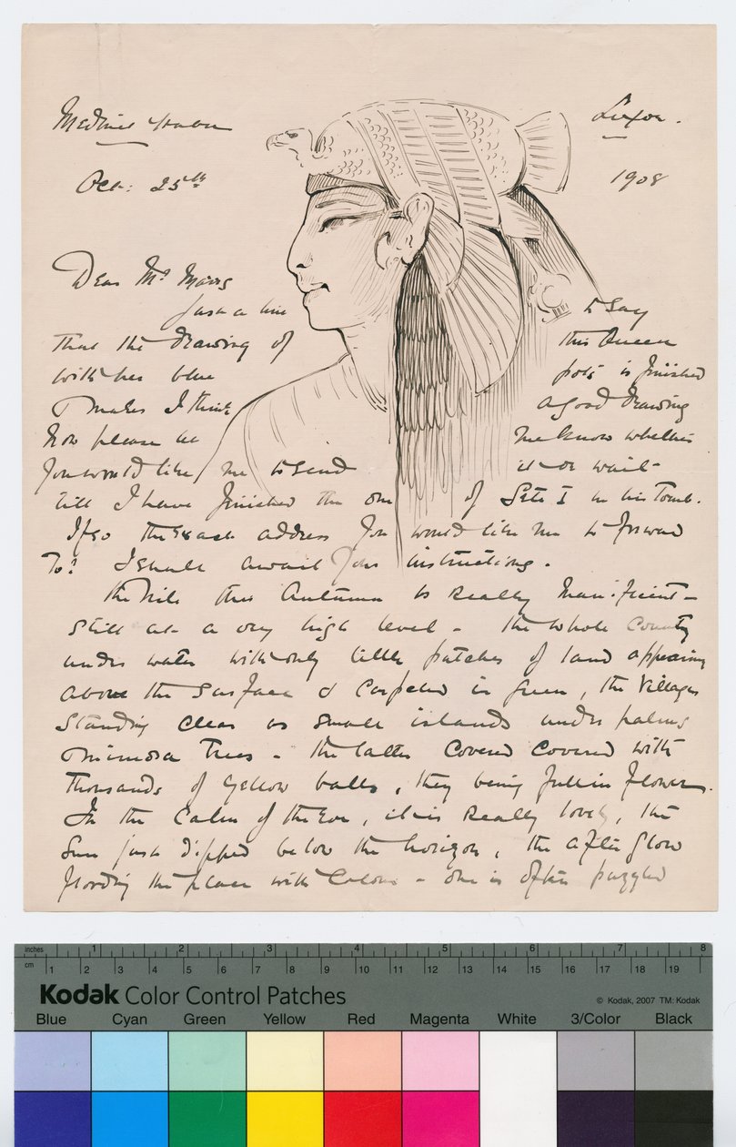 Side 1 av et brev fra Howard Carter til Kingsmill Marrs, 25. oktober 1908 (penn og blekk på papir) av Howard Carter