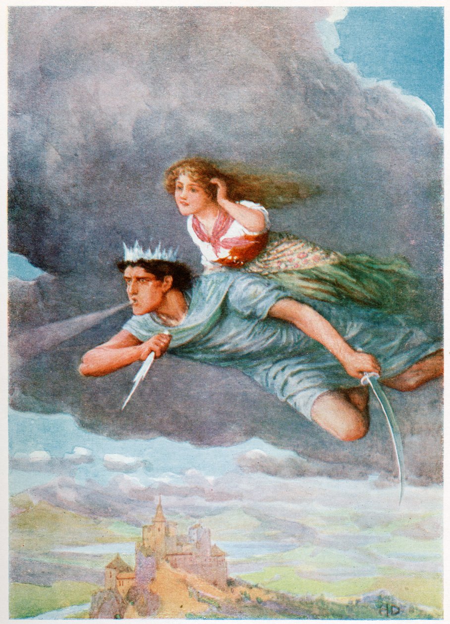 'A Thousand Miles a Hour', fra Italian Fairy Tales, av Lilia E. Romano, utgitt av Raphael Tuck & Sons (farge litho) av Howard Davie