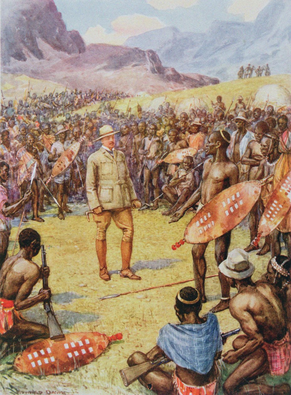Cecil Rhodes (1853-1902) med Matabeles fra 