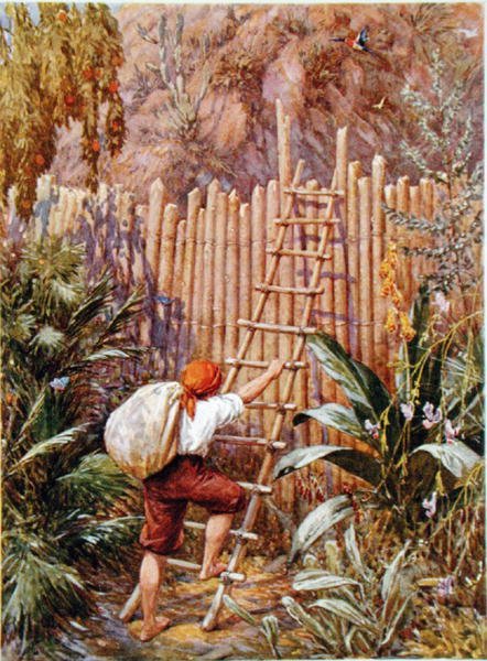 Crusoe og hans festning, illustrasjon for 